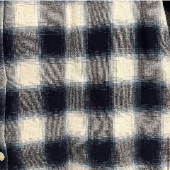 CLUB MONACO EUC Evira M Plaid Flannel Ruffle Shoulder Top Shirt Button Front - Picture 5 of 6